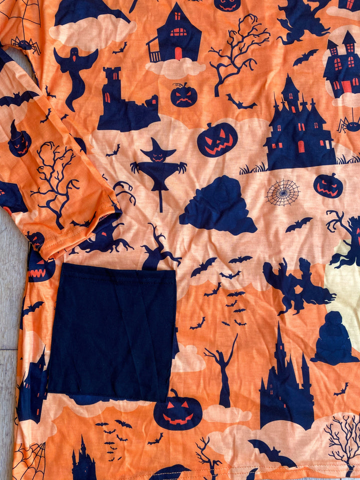 (SAMPLE) Women's Halloween Orange Black Spooky Top - UK 14-16