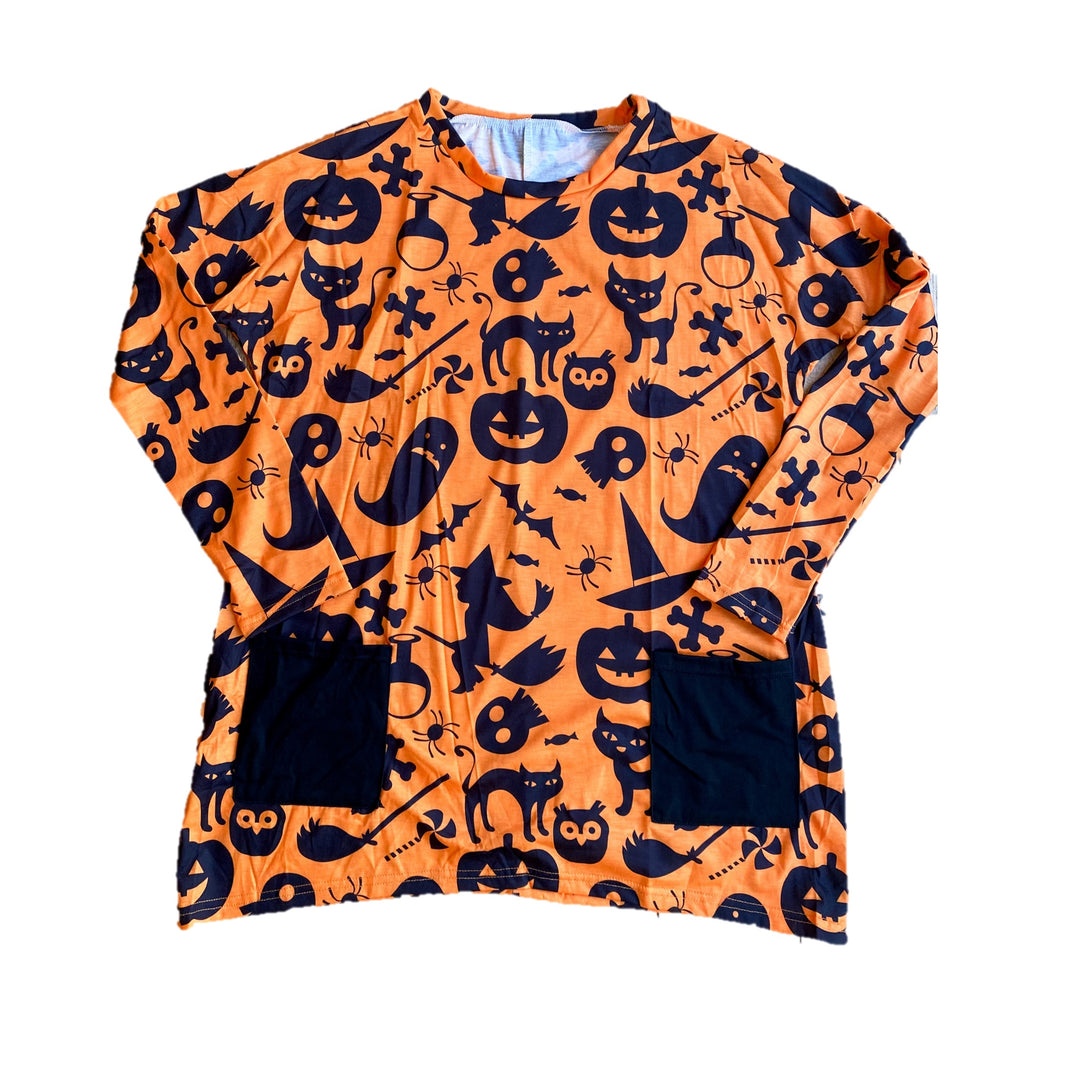 (SAMPLE) Women's Halloween Orange Black Spooky Top - UK 8-10