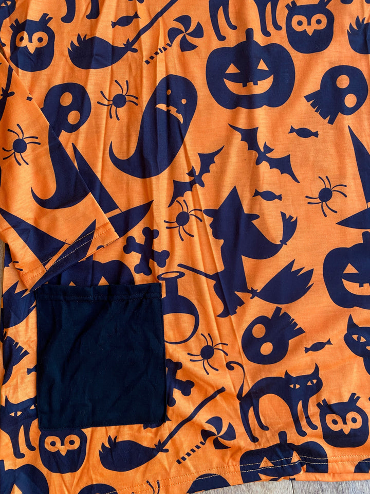 (SAMPLE) Women's Halloween Orange Black Spooky Top - UK 8-10