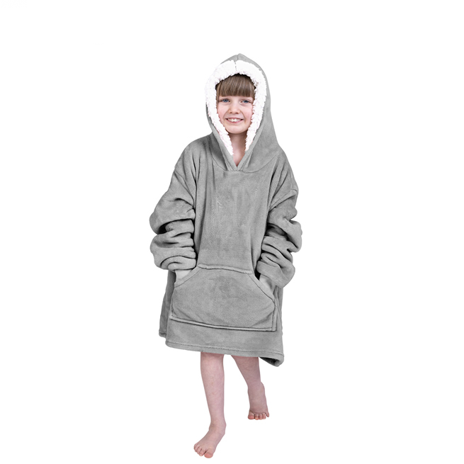 SNOODIE (GREY) - Kid's Unisex Oversized Sherpa Lined Blanket Hoodie