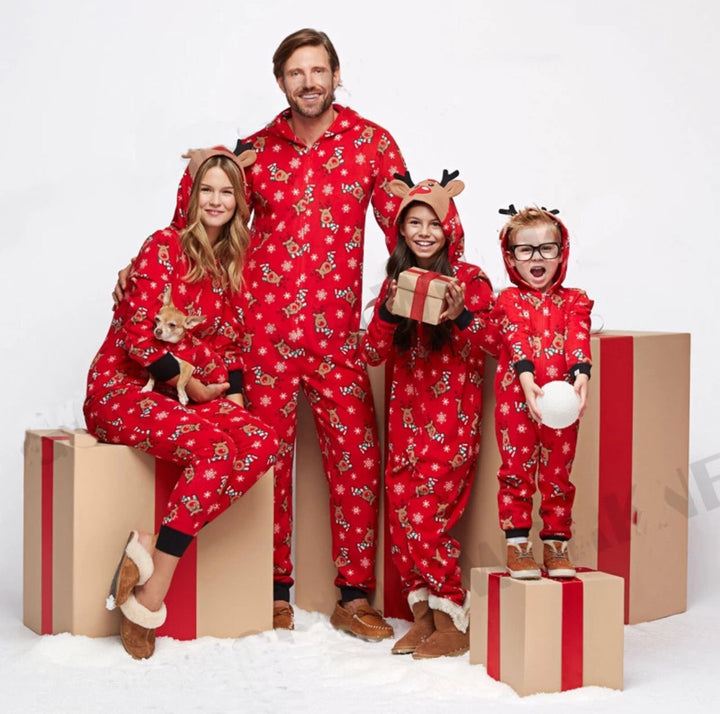 MERRY MOOSEMAS - Children's One Piece Red Matching Pyjamas - My Christmas Pyjamas