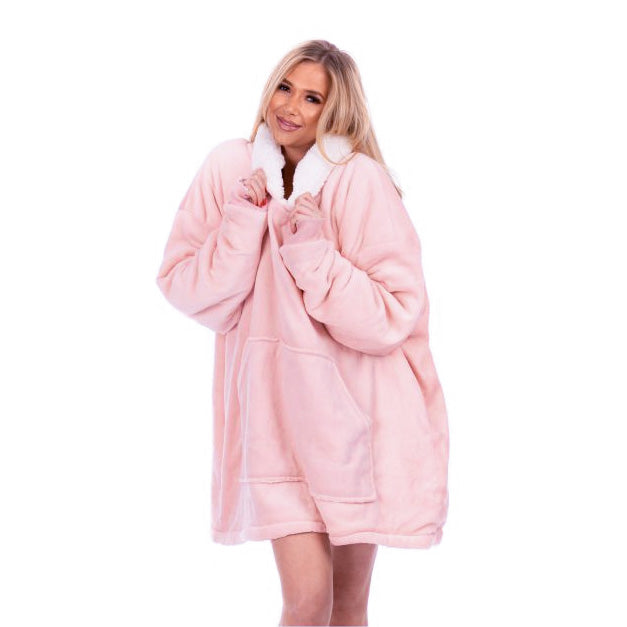 SNOODIE (BLUSH PINK) - Adult's Unisex Oversized Sherpa Lined Blanket Hoodie