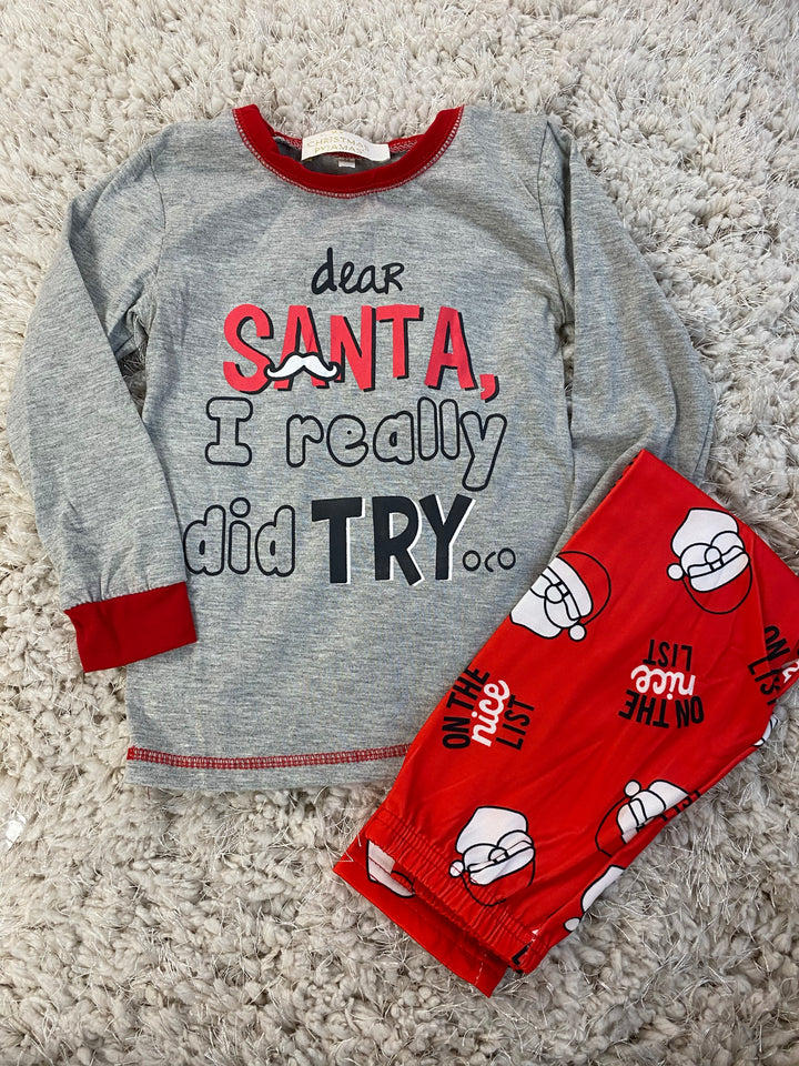 (DISCONTINUED) DEAR SANTA Children's Two Piece Grey Matching Pyjama Set - 12-18 Months