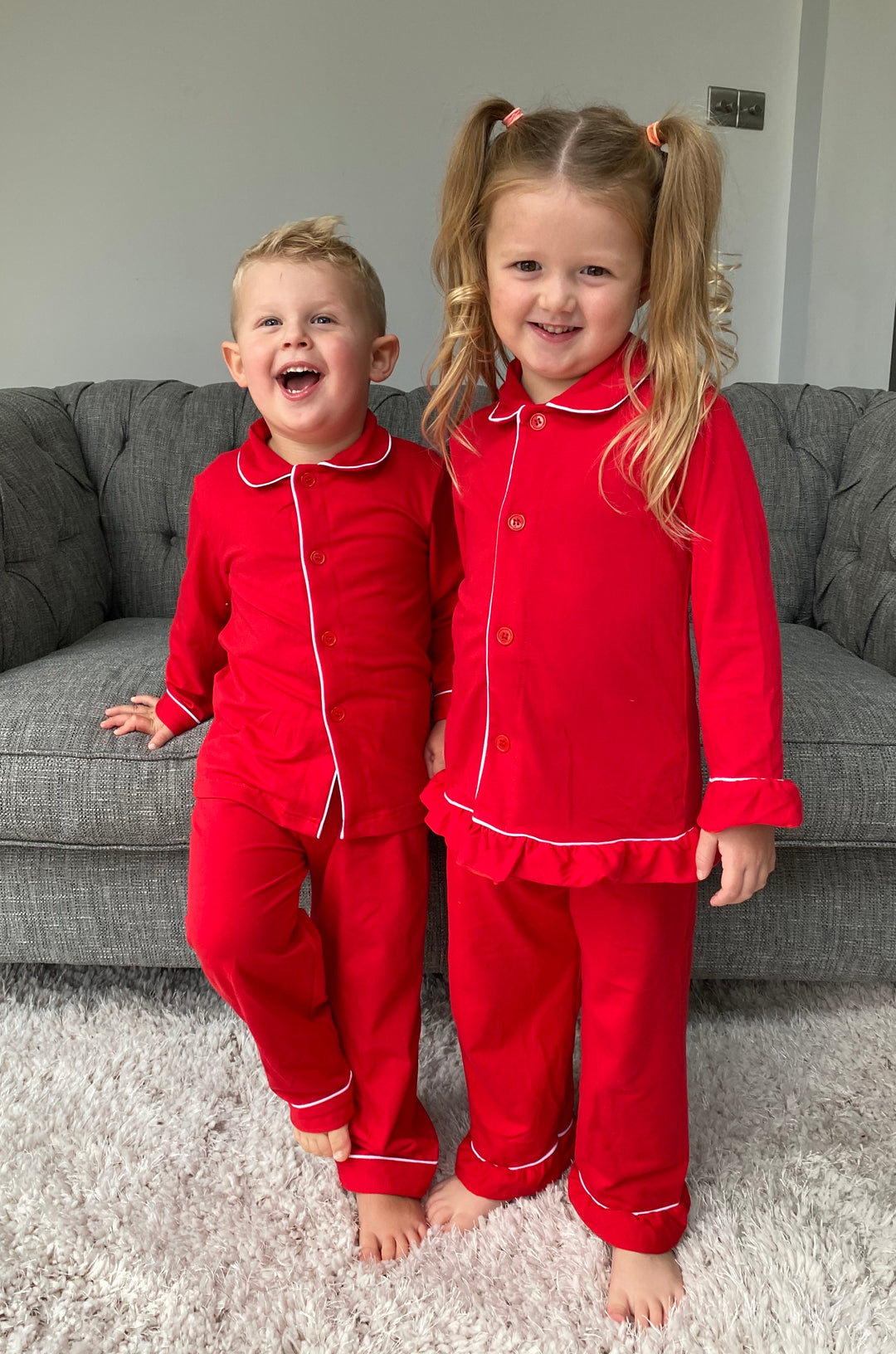 CANDY CANE - Girl's Red Two Piece Matching Pyjama Set *Option To Personalise!*