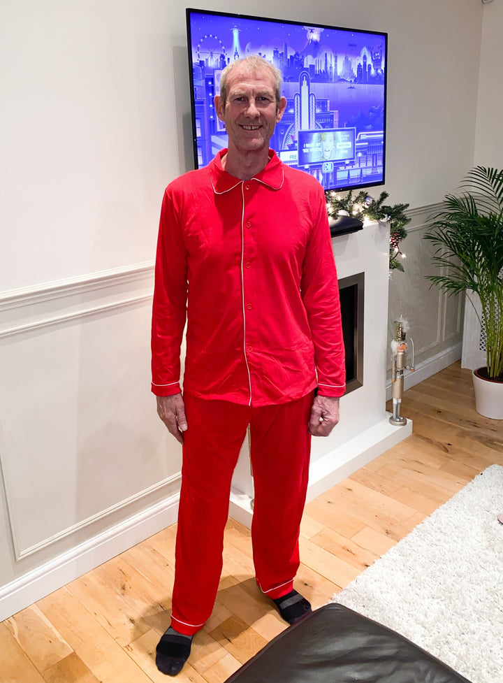 CANDY CANE - Men's Red Two Piece Matching Pyjama Set *Option To Personalise!*