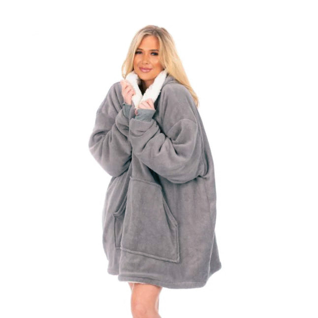 SNOODIE (GREY) - Adult's Unisex Oversized Sherpa Lined Blanket Hoodie