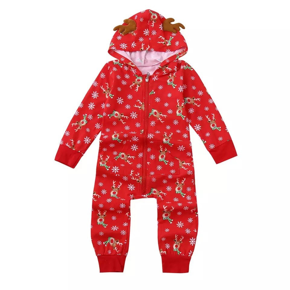 MERRY MOOSEMAS - Children's One Piece Red Matching Pyjamas - My Christmas Pyjamas