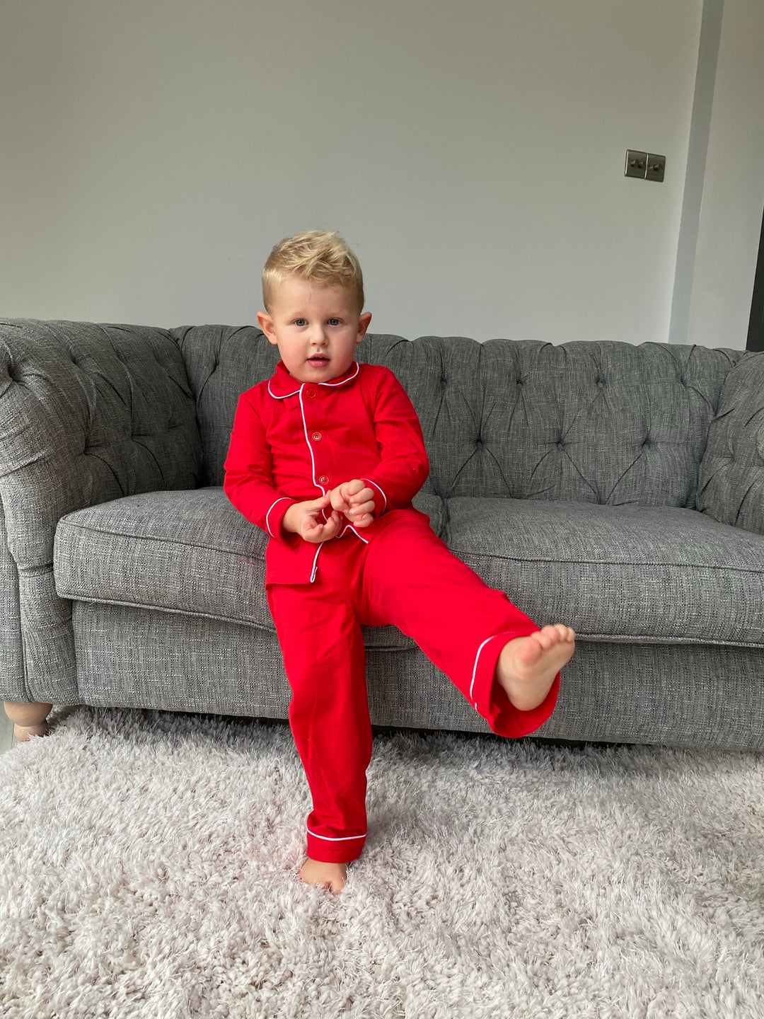 CANDY CANE - Boy's Red Two Piece Matching Pyjama Set *Option To Personalise!*