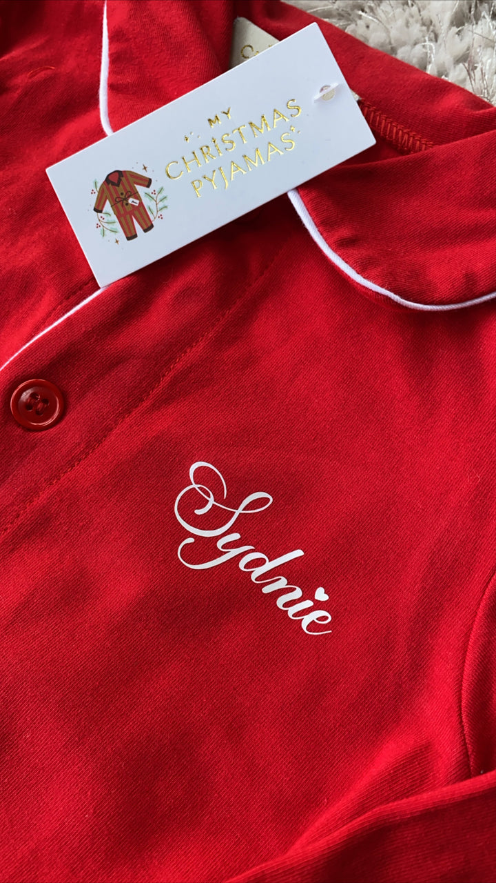 CANDY CANE - Girl's Red Two Piece Matching Pyjama Set *Option To Personalise!*