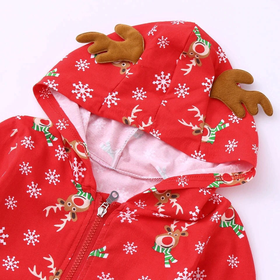 MERRY MOOSEMAS - Children's One Piece Red Matching Pyjamas - My Christmas Pyjamas