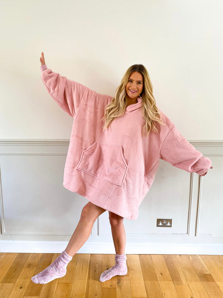 SNOODIE (BLUSH PINK) - Adult's Unisex Oversized Sherpa Lined Blanket Hoodie