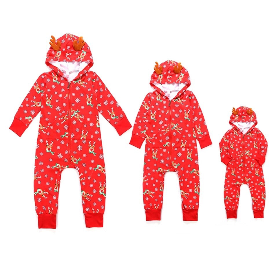 MERRY MOOSEMAS - Children's One Piece Red Matching Pyjamas - My Christmas Pyjamas