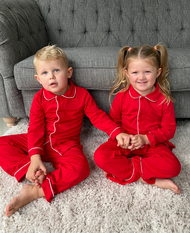 CANDY CANE - Girl's Red Two Piece Matching Pyjama Set *Option To Personalise!*