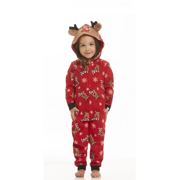 (DISCONTINUED) MERRY MOOSEMAS - Children's One Piece Red Matching Pyjamas